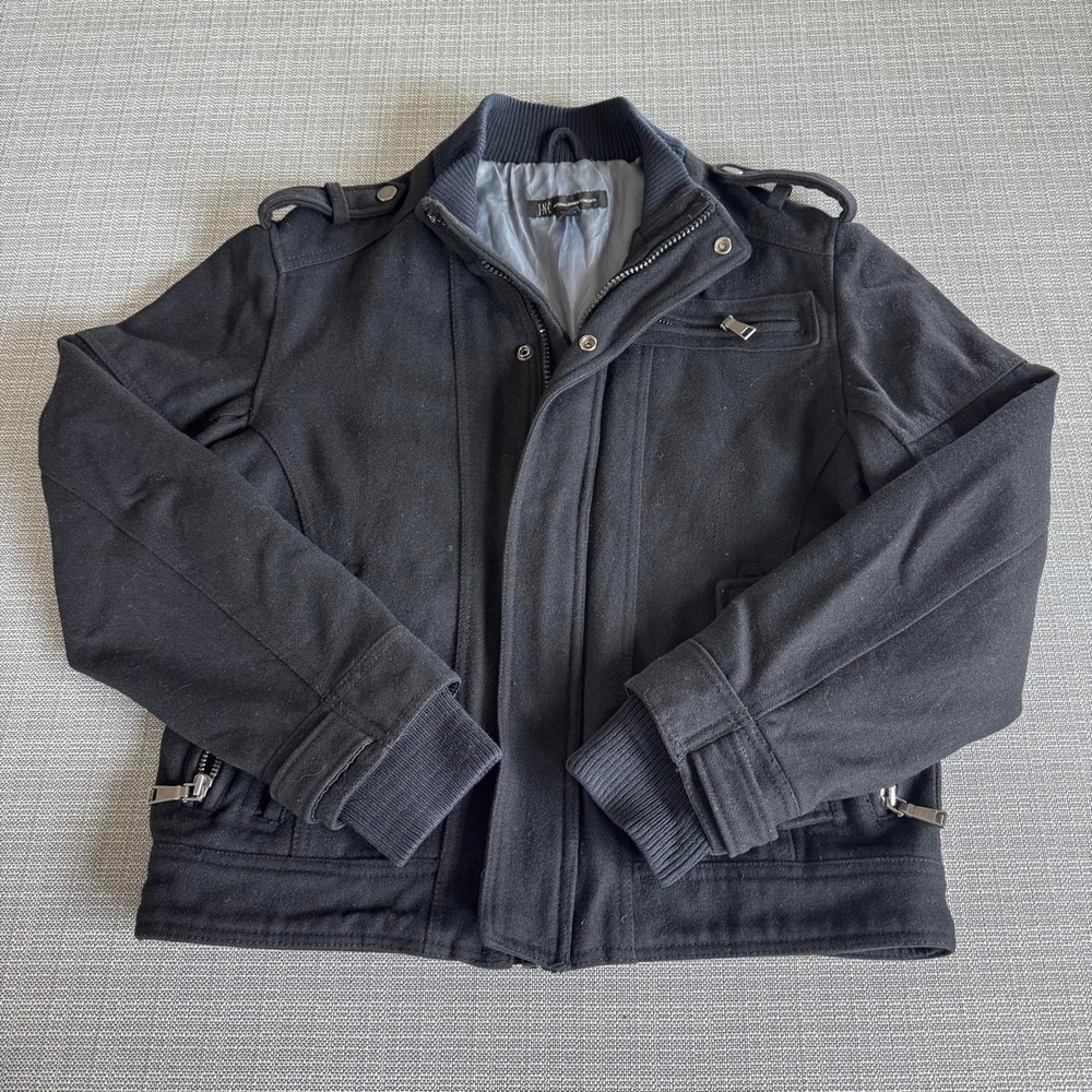 INC International Concepts black wool blend jacket size M